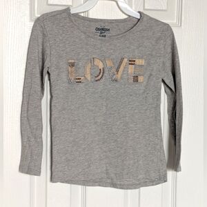 OshKosh B'gosh Kids (6/6X) Gray Long-Sleeve Shirt with Textured "Love" Graphic